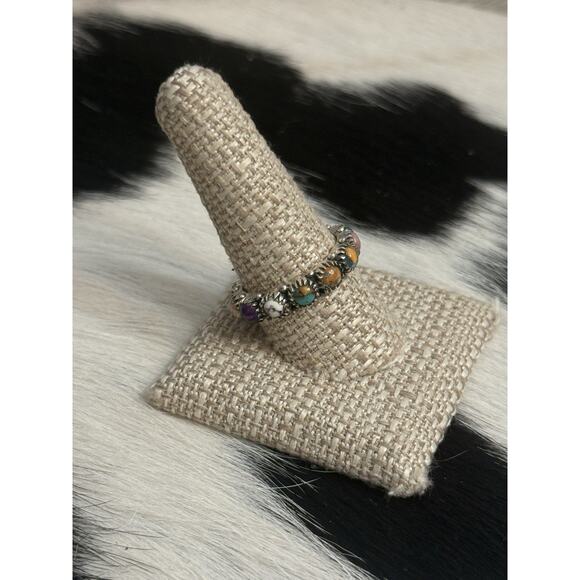 Native American Sterling Silver Orange Spiny Pink Multistone Eternity Ring - Picture 6 of 15